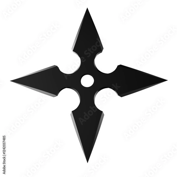 Fototapeta 3D Illustration of a Ninja Shuriken –Realistic depiction of a traditional throwing star with sharp blades, metallic texture, and detailed design, perfect for digital art projects, graphics, and poster
