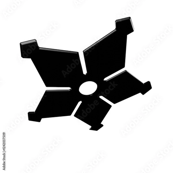 Fototapeta 3D Illustration of a Ninja Shuriken –Realistic depiction of a traditional throwing star with sharp blades, metallic texture, and detailed design, perfect for digital art projects, graphics, and poster
