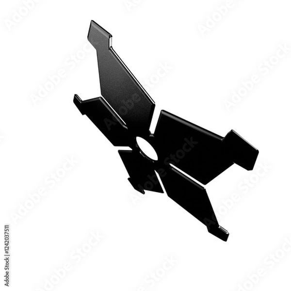 Fototapeta 3D Illustration of a Ninja Shuriken –Realistic depiction of a traditional throwing star with sharp blades, metallic texture, and detailed design, perfect for digital art projects, graphics, and poster