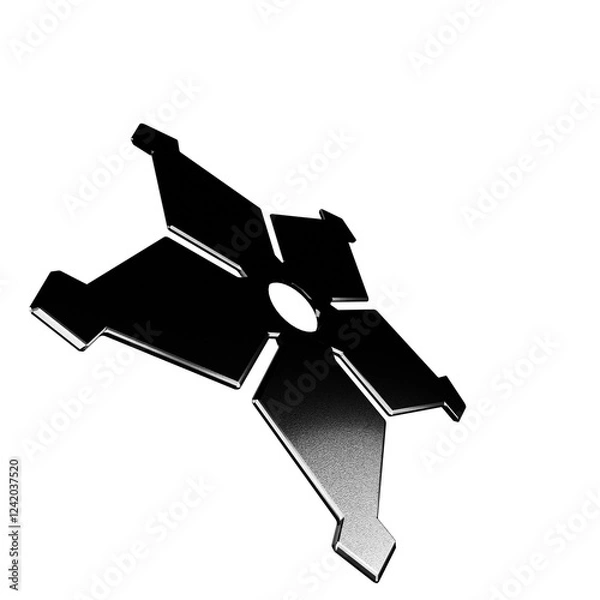 Fototapeta 3D Illustration of a Ninja Shuriken –Realistic depiction of a traditional throwing star with sharp blades, metallic texture, and detailed design, perfect for digital art projects, graphics, and poster
