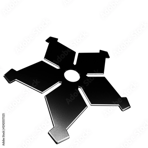Fototapeta 3D Illustration of a Ninja Shuriken –Realistic depiction of a traditional throwing star with sharp blades, metallic texture, and detailed design, perfect for digital art projects, graphics, and poster
