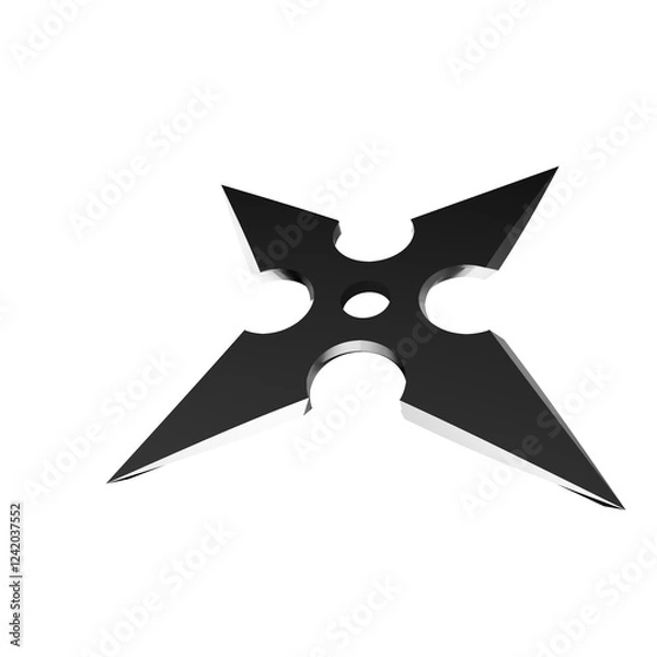 Fototapeta 3D Illustration of a Ninja Shuriken –Realistic depiction of a traditional throwing star with sharp blades, metallic texture, and detailed design, perfect for digital art projects, graphics, and poster