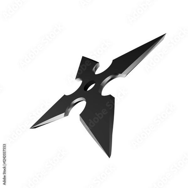 Fototapeta 3D Illustration of a Ninja Shuriken –Realistic depiction of a traditional throwing star with sharp blades, metallic texture, and detailed design, perfect for digital art projects, graphics, and poster