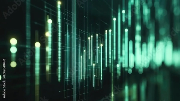 Fototapeta A business-oriented bar graph in dark green tones with reflective bars on a white background, capturing growth metrics in banking