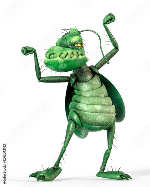 Fototapeta roach bug cartoongot some muscle to show up on white background