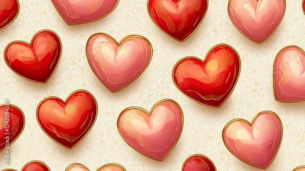 Fototapeta Colorful hearts pattern representing love and affection on a textured background