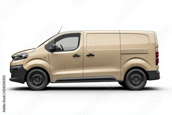 Fototapeta Van with empty side, space for design, transport car mock up. Delivery van isolated on white background