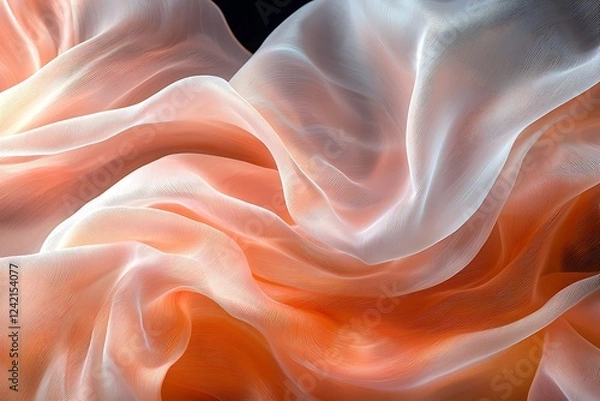 Fototapeta A delicate blend of pastel peach and rose pink in an abstract futuristic texture, isolated on a Black background. A smooth, elegant design element perfect for modern aesthetics