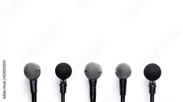 Fototapeta Microphones on White Background for Speech and Presentation