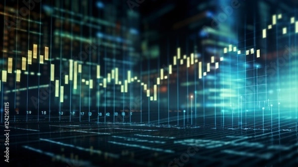 Fototapeta Glowing forex chart interface. Finance and trade concept.