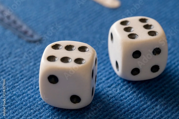 Obraz Closeup dices on a blue backgammon board