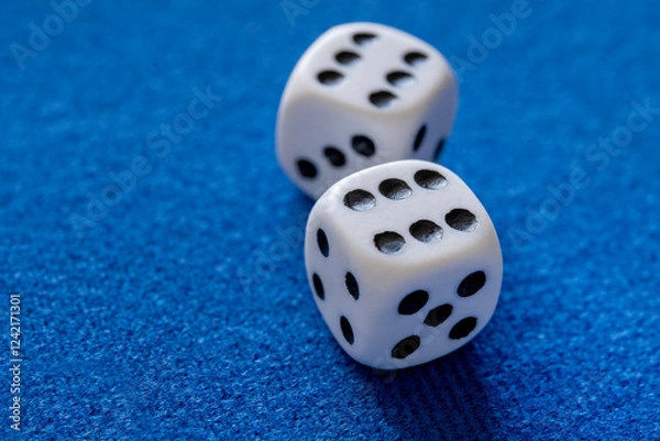 Obraz Two Dices on a blue backgammon board