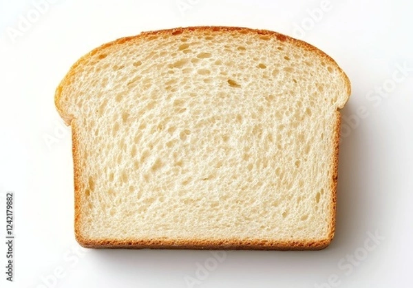 Fototapeta Single slice of white bread, top view, isolated on white background.