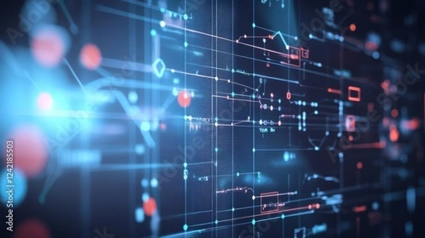 Fototapeta A dark-themed digital whiteboard with a well-detailed swimlane diagram for workflow automation.