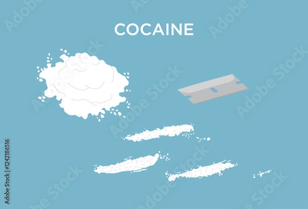 Obraz Vector cocaine drug powder with lines cut with razor blade