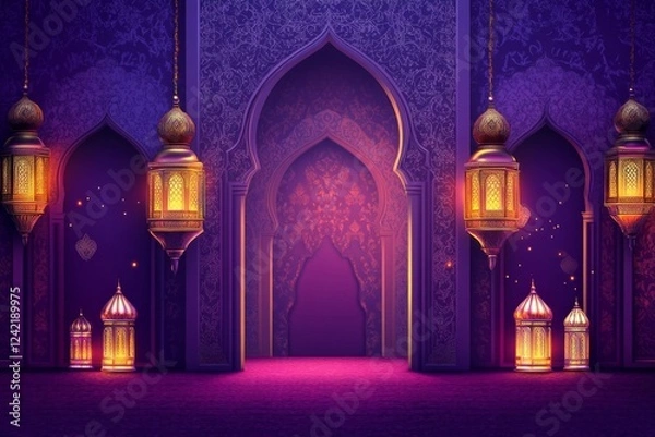 Fototapeta Majestic Arabian Palace: Illuminated Arches and Golden Lanterns