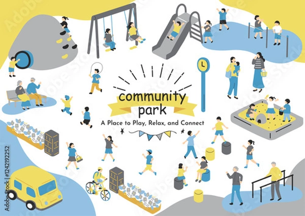 Fototapeta 地域の公園で楽しむ人達
