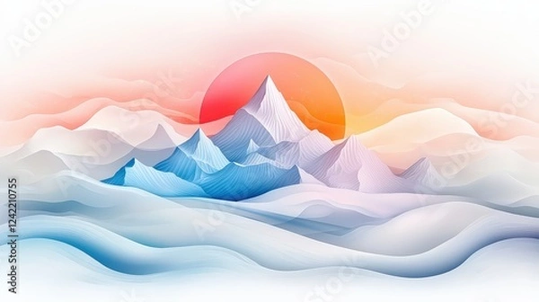 Fototapeta Simple geometric mountain peaks in a two-tone color palette, creating a sleek and artistic natural scenery.