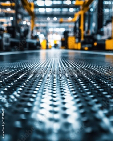Fototapeta High-Tech Factory Assembly Line Surface with Dynamic Blurred Background, Ideal for Product Showcase or Industrial Design Campaigns