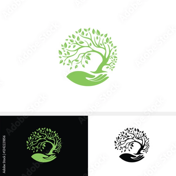 Obraz Tree In Hand Logo. Tree Care Logo Design