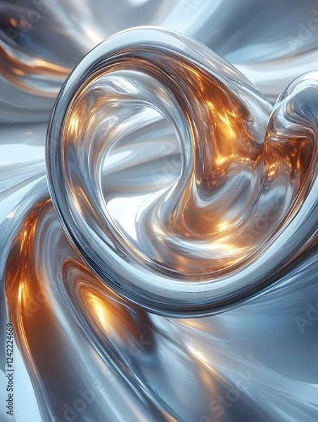 Obraz A photorealistic image of a metallic object with a reflective surface, showcasing intricate details and light. It exudes luxury and a futuristic vibe, ideal for premium products or tech ads.