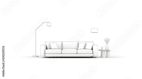 Obraz Visually captivating line drawing showcasing the clean modern and minimalist design of a warm and inviting living room space focusing on the elegant simplicity of the furniture decor