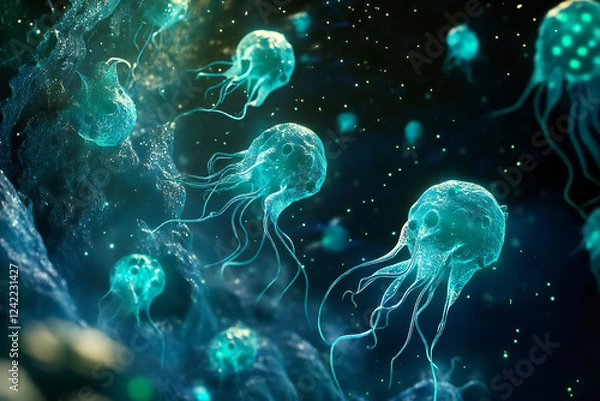 Obraz 微生物の世界 - ウイルスの神秘的な拡がり