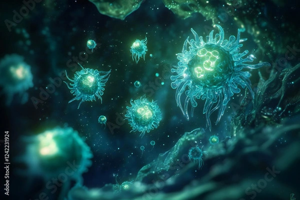 Obraz 微生物の世界 - ウイルスの神秘的な拡がり