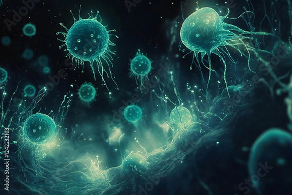 Obraz 微生物の世界 - ウイルスの神秘的な拡がり