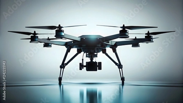 Fototapeta Black Drone with Camera on Neutral Background