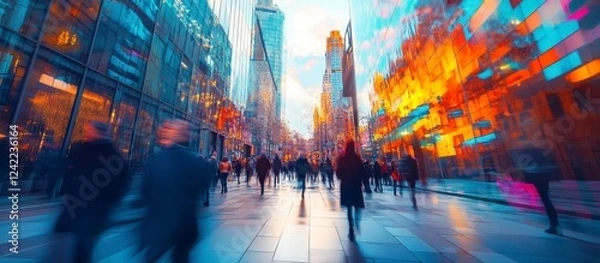 Fototapeta Blurred City People Walking, Modern Urban Street, Evening Rush Hour