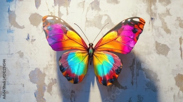 Fototapeta A Colorful Butterfly on a Weathered Wall