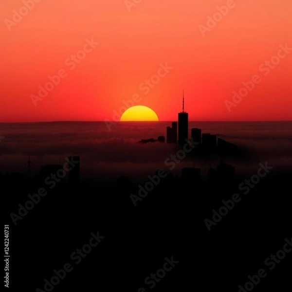 Obraz Minimalism illustration silhouette of a city bridge with a river and skyscrapers flat illustration on light mint background empty copy space skyline silhouette 