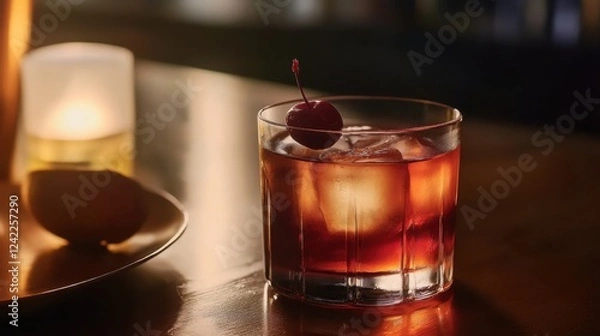 Fototapeta Half-filled wine glass resting beside a variety of fresh fruits, symbolizing balance and enjoyment in life's simple pleasures.