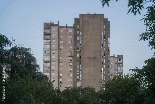 Fototapeta Brutalism Soviet architecture buildings in New Belgrade Block district