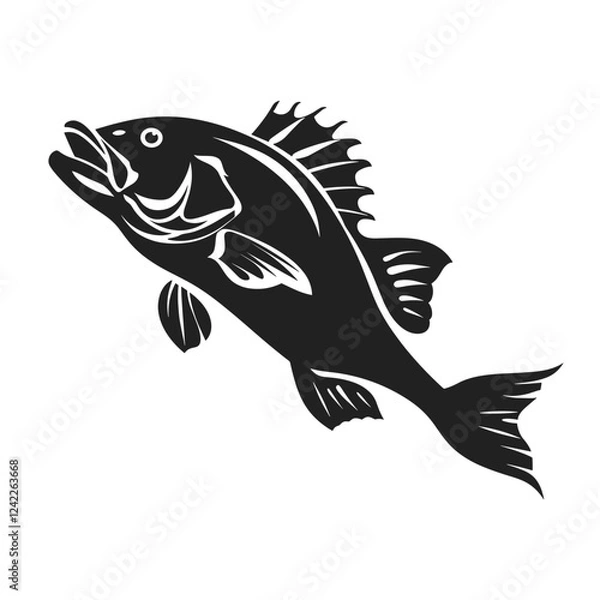 Fototapeta Sea bass silhouette illustration vector black vector
