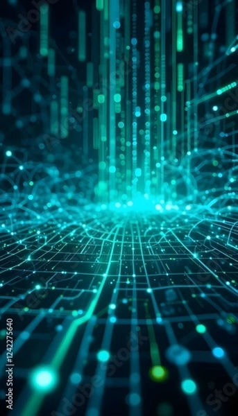 Fototapeta Futuristic AI Data Grid Abstract Background