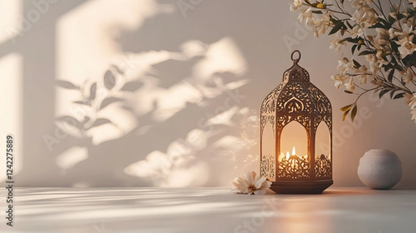Fototapeta candle and empty space, for Muslim celebration greetings