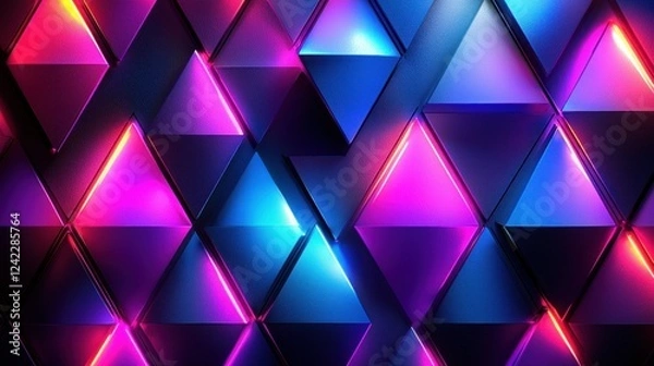 Fototapeta Neon triangle wall, vibrant glow, abstract background, design texture