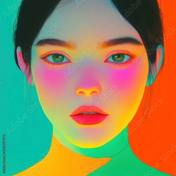 Obraz A Striking and Serene Portrait of a Gentle Woman with Intricate Facial Expressions Full of Emotion