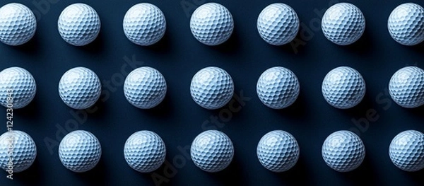 Obraz Aerial view of neatly arranged golf balls on a dark surface, showcasing texture and pattern