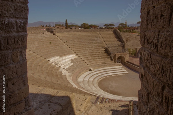 Obraz Interior of the Roman amphitheater in Pompeii with tiered seating.