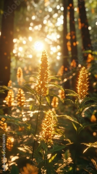 Obraz Close up of a green plant in the woods with detailed textures and natural lighting