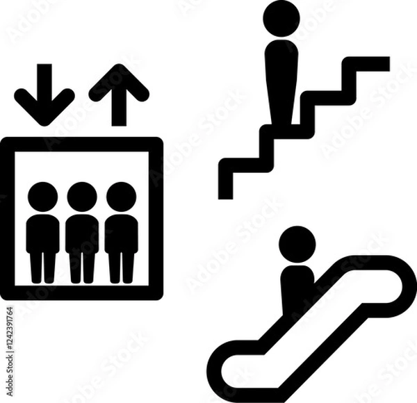 Fototapeta エレベーター、エスカレーター、階段のピクトグラム