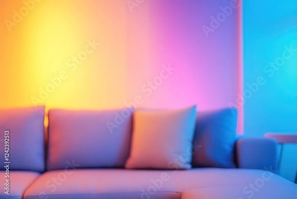 Fototapeta living room pastel colors, where the main lighting, light source is located. Vivid lighting, dynamic blur, shallow depth of field