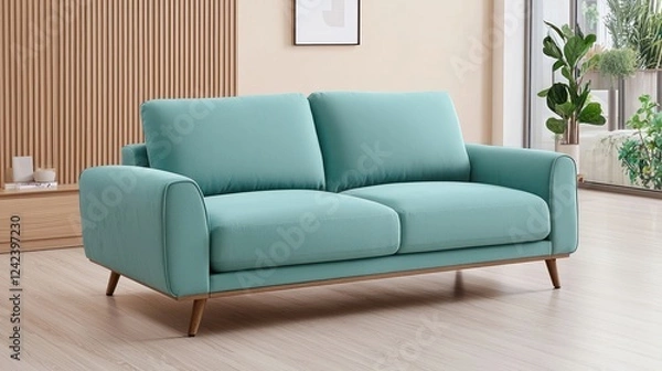 Obraz Teal Fabric Sofa in Modern Living Room