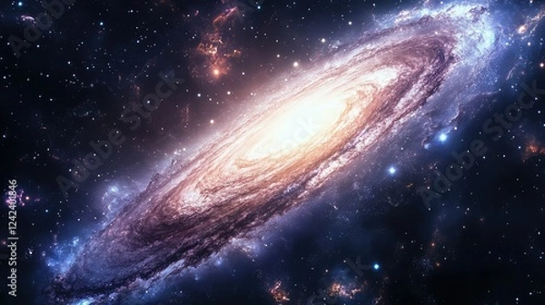 Fototapeta Stunning Spiral Galaxy in Deep Space with Vibrant Colors and Bright Luminosity Capturing the Vastness of the Universe in Incredible Detail