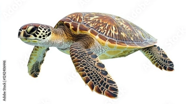 Fototapeta Realistic 3D Render of a Sea Turtle Gliding Gracefully Through the Clear Ocean Waters, Showcasing Its Intricate Shell Patterns and Vibrant Colors
