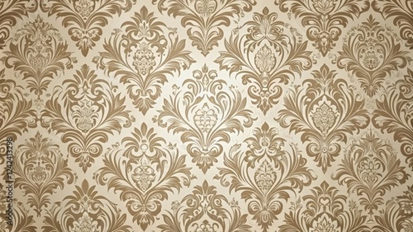 Fototapeta Elegant Damask Pattern A Luxurious Beige and Brown Floral Design for Textile and Wallpaper Applications