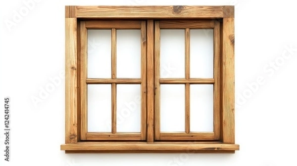 Fototapeta Rustic Wooden Window with Four Panes, Natural Texture and Grain, Isolated on White Background, Home Decor Element for Interior Design Project, Photography or Art Use